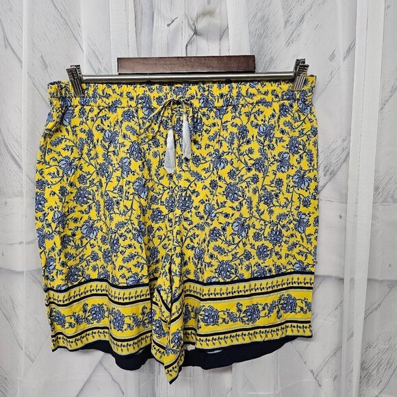 NWOT J. Jill Yellow Blue Floral Boho Tassel Pullon Elastic Waist Comfy Shorts L - Picture 10 of 10